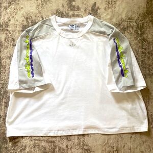 Woman Adidas White and Gray T-Shirt with Logo Sleeves